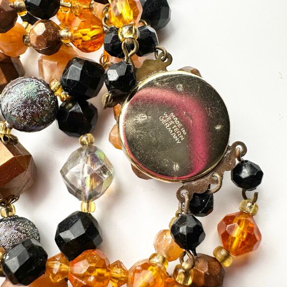 Vintage Western Germany Marked Faceted Neutral Stone Triple Strand Necklace Set - Picture 6 of 7